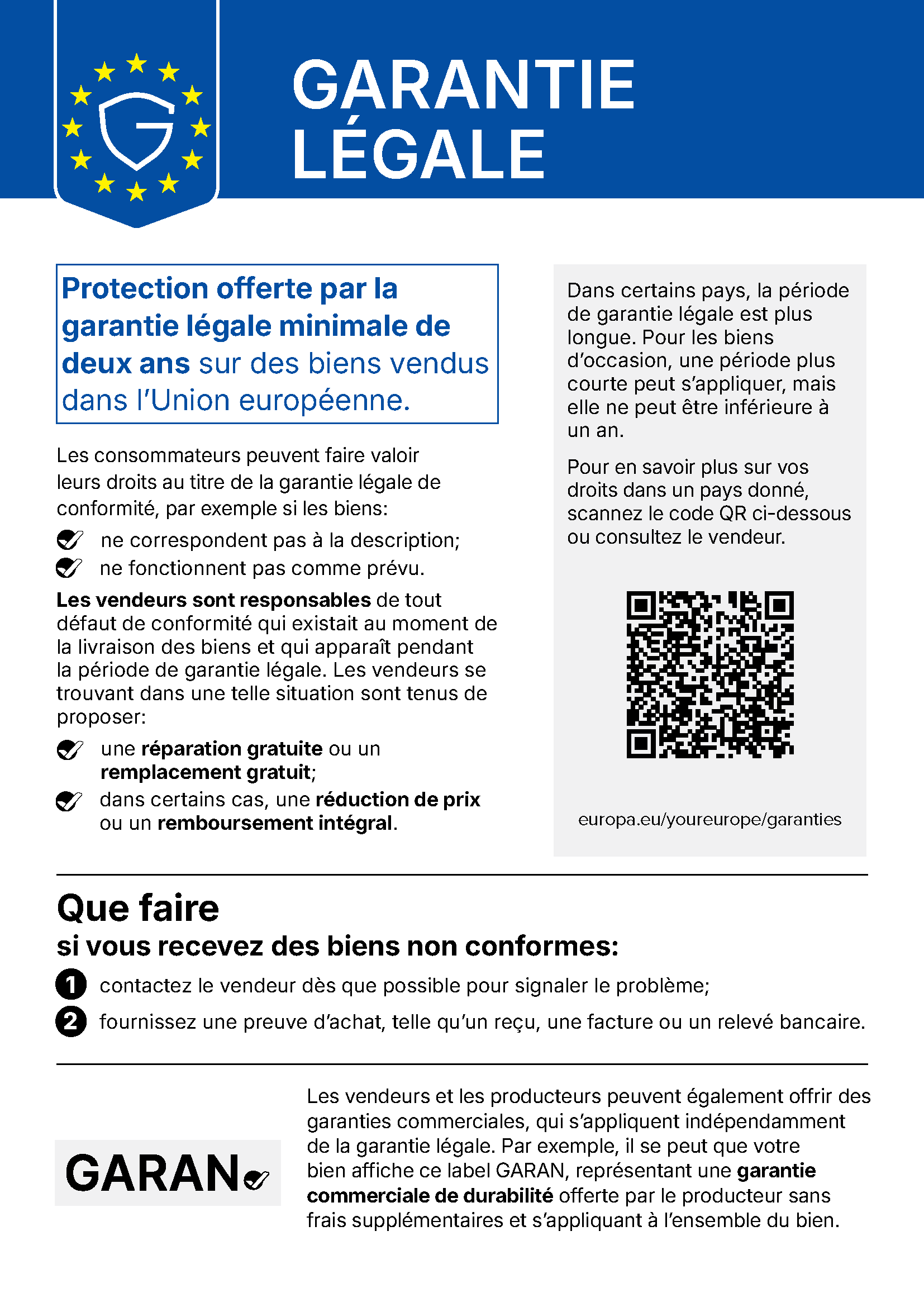 Avis européen sur la garantie légale