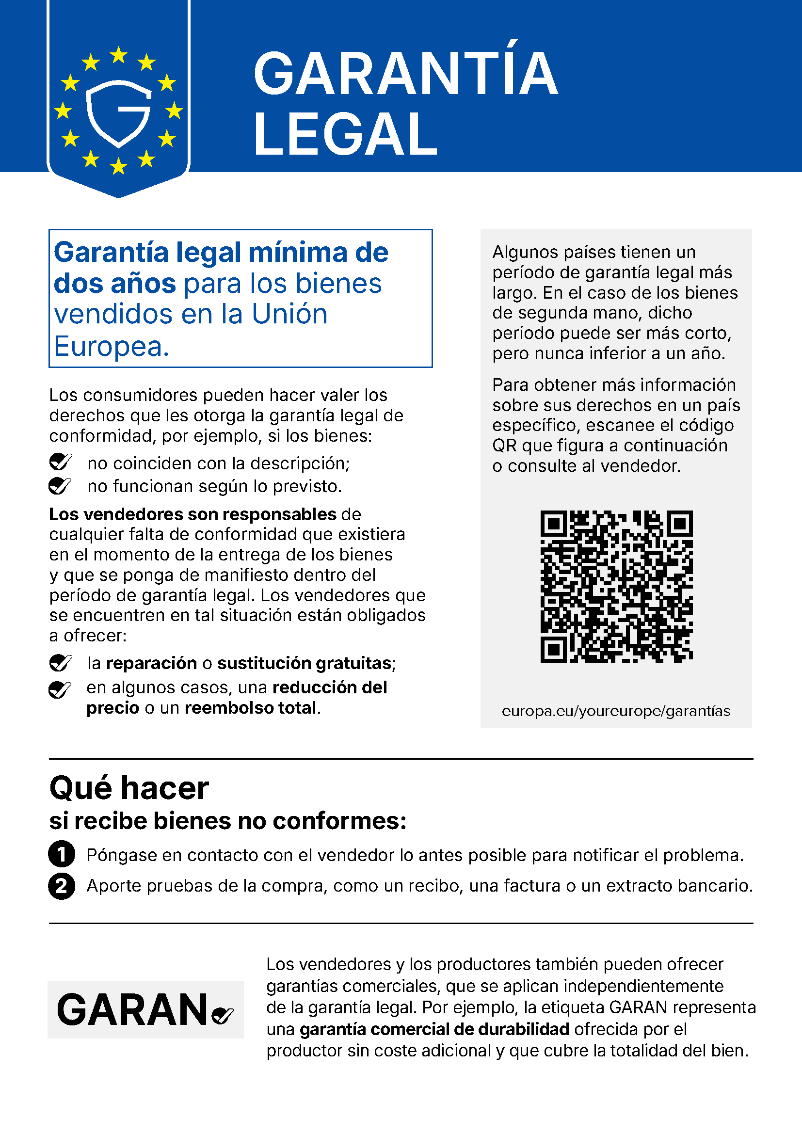 Aviso de la UE sobre la garantía legal