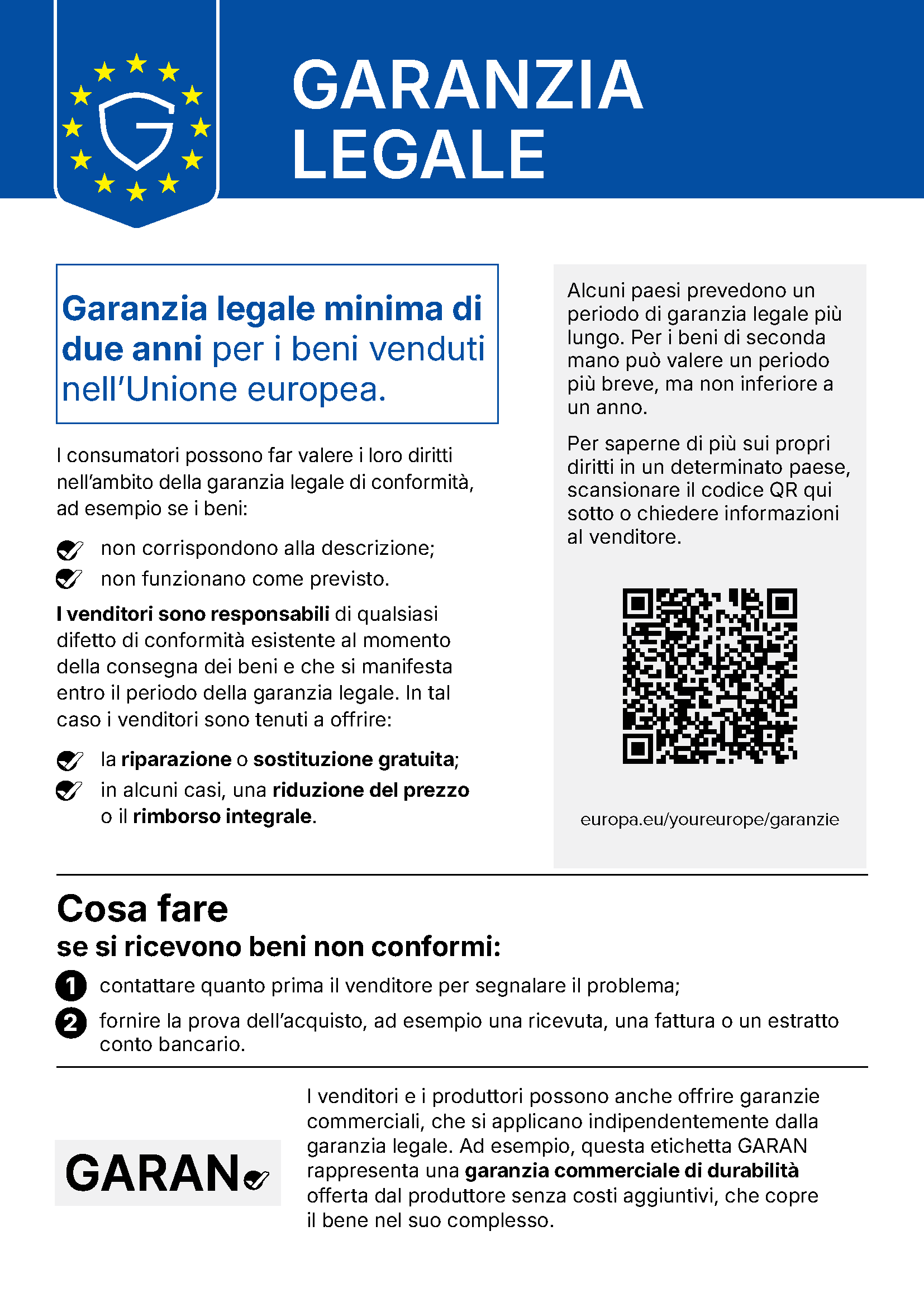 Avviso UE sulla garanzia legale