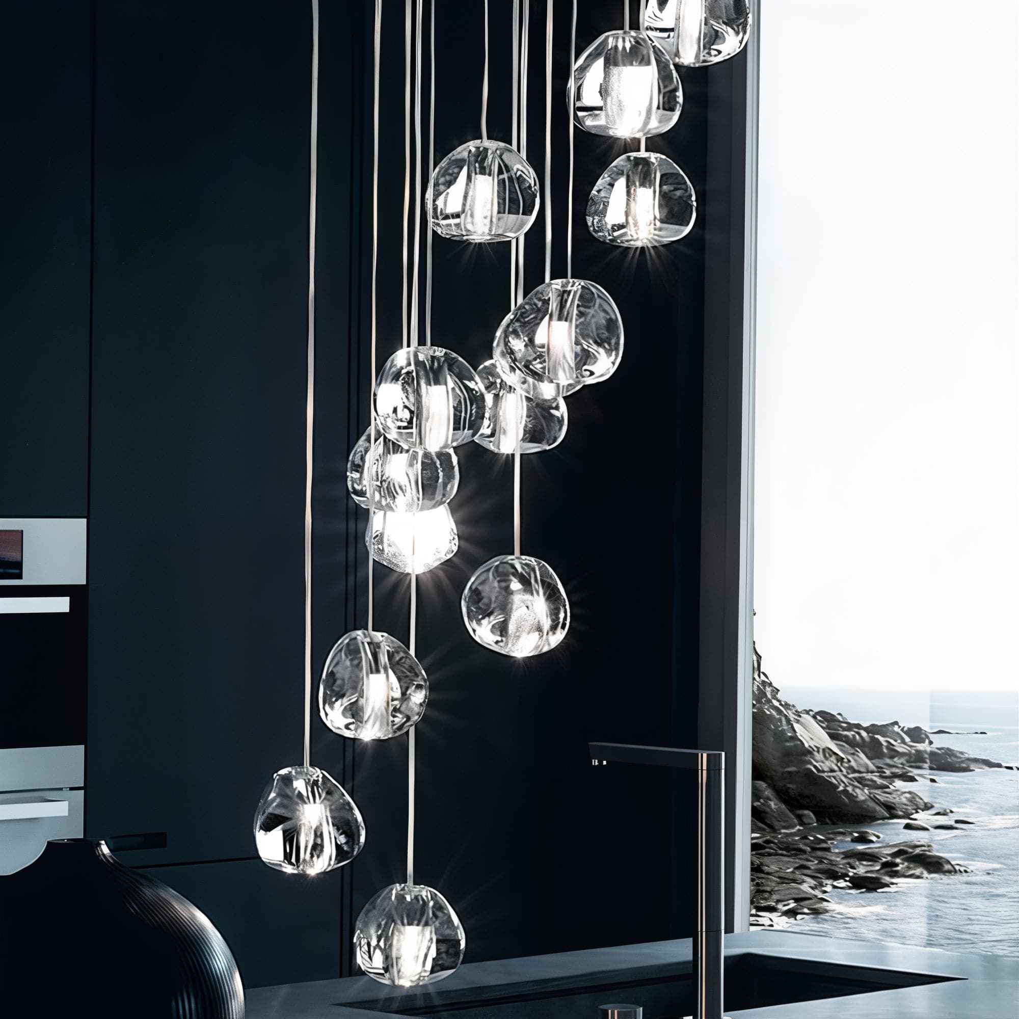 Kroonluchter Crystal Ball met hangende glazen bollen
